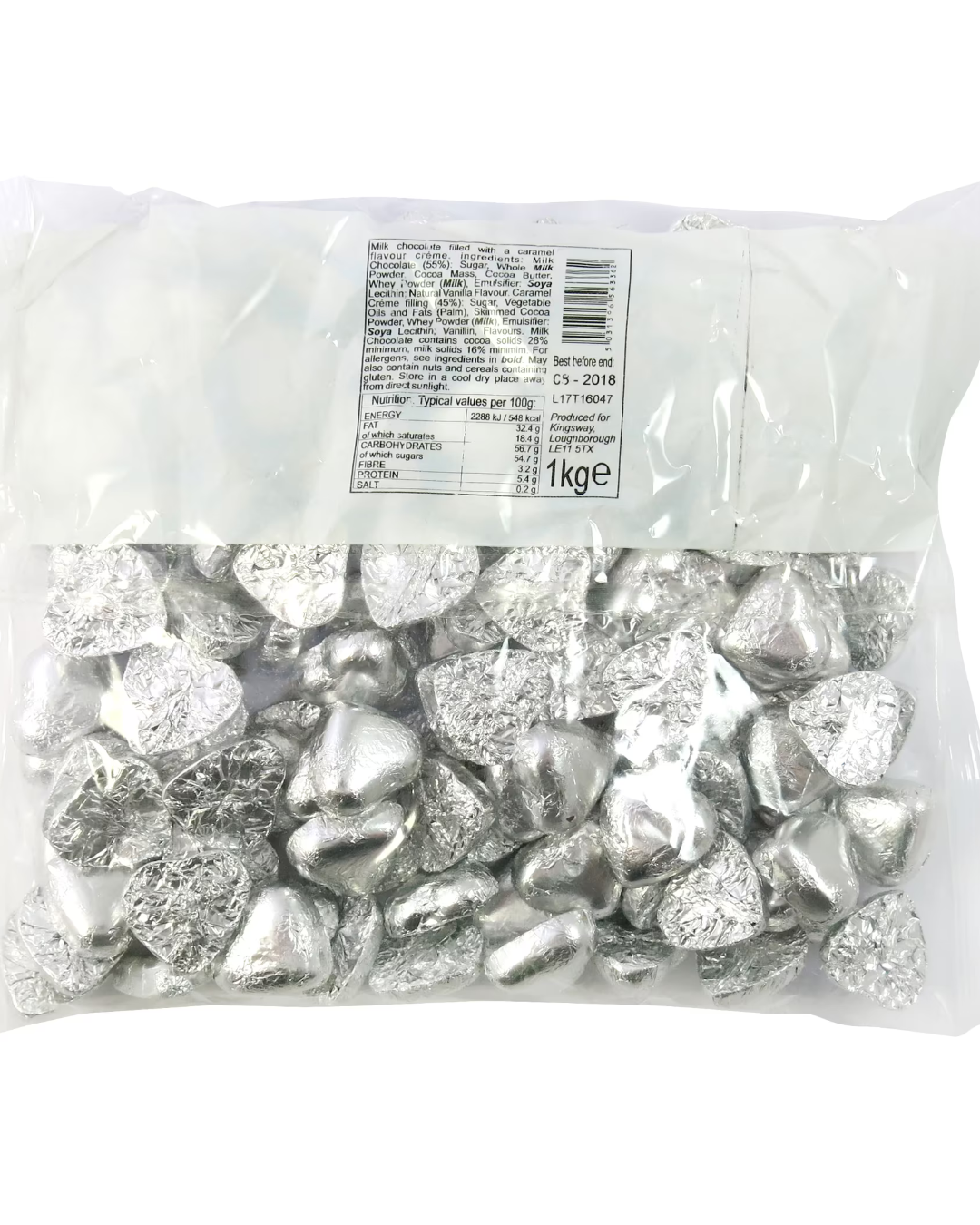 Kingsway Milk Chocolate Caramel Filled Silver Hearts